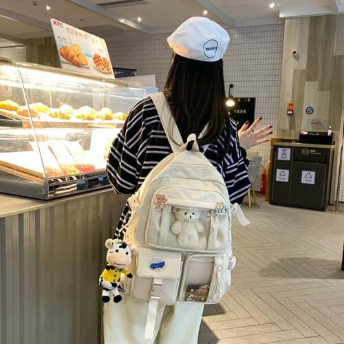 Women Large Capacity Backpack Female Multi-pocket College Waterproof School Bags Fashion Transparent Pocket Laptop Backpacks