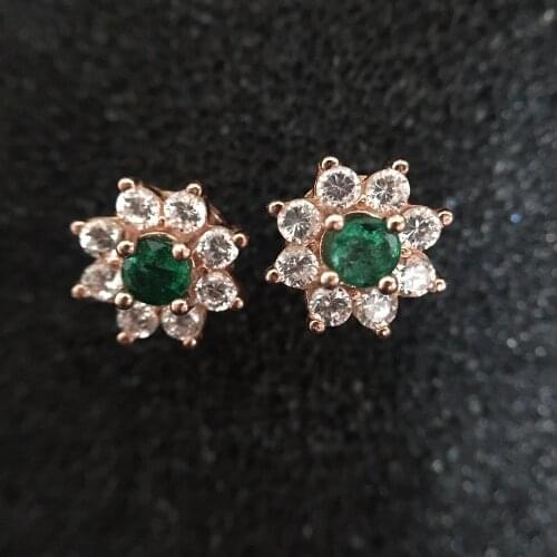 Natural emerald stud earring Natural and real emerald 925 sterling silver 2pcs gems For men or women jewelry