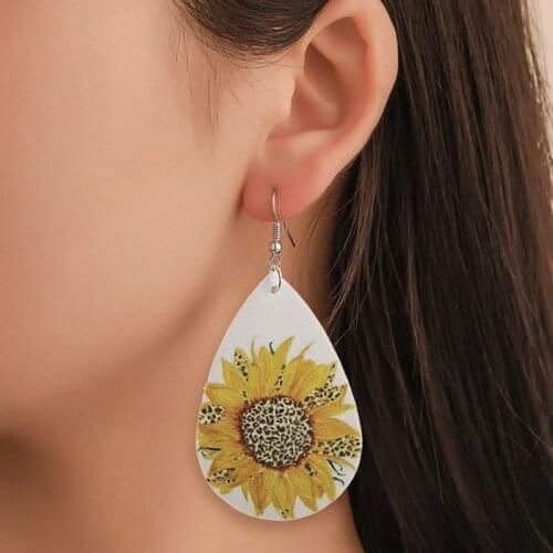 Sunflower Earrings for Women Water Drop Statement Elegant Leopard Earrings Jewelry Accessories Hot Sale Girl Gift
