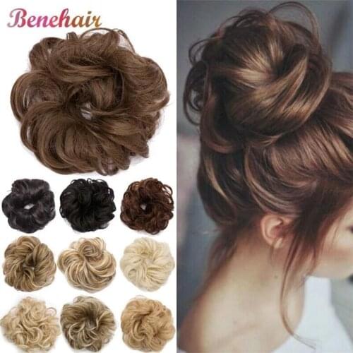 BENEHAIR Messy Bun Scrunchy Hair Bun Fake Hair Synthetic Women Chignon Elastic Hair Band Hairpieces For WomenUpdo Donut Chignon