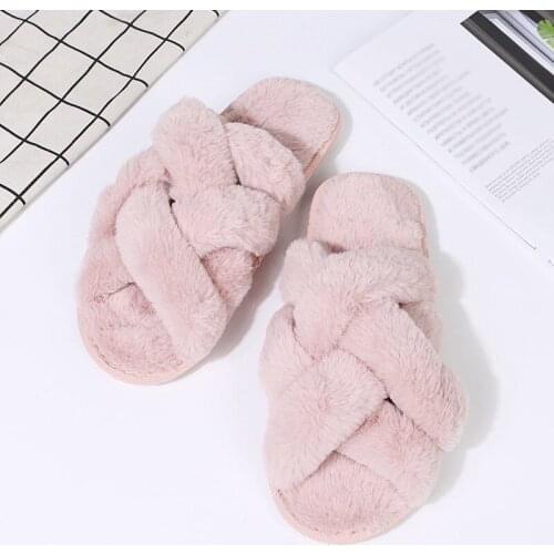 Winter Warm Women House Slippers Plush Flat Shoes Faux Fur Ladies Indoor Floor Slides Home Slip On Furry Female Flip Flops Soft