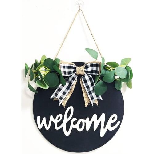 Welcome Sign Wreath Door Ornament Wall Hanging Artificial Green Leaf Wreath For Farmhouse Decoration Home Decor