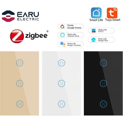 US 240V Zigbee Smart Touch Curtain Switch Roller Blinds Motor Switch Tuya Smart Life Remote Control Works with Alexa Google Home