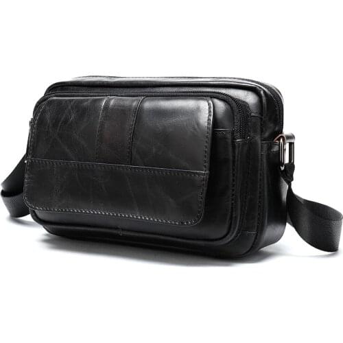 Vintage Korean Style Mens Crossbody Bags Real Leather Simple Casual Shoulder Messenger Bags Small Cowhide Sling Bag for man