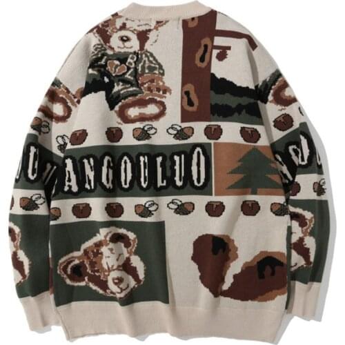 Fashion Mens Vintage Jacquard Sweaters Color Contrast O Neck Kintwear Hip Hop Pullover Sweater for Couples Tops Clothing