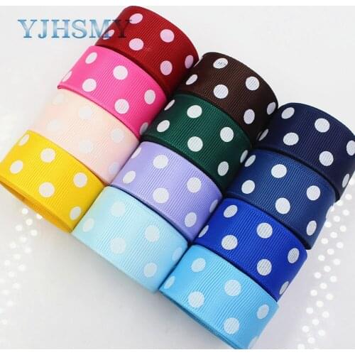 YJHSMY F-17622-45,10 yards,25 mm White Dots Ribbons Thermal transfer Printed grosgrain Wedding Accessories DIY handmade material