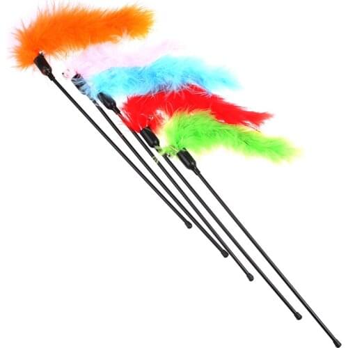 Random Color Funny Cat Stick Toys Colorful Turkey Feathers Tease Cat Stick Interactive Pet Toys For Cat Playing Toy Pet Supplies
