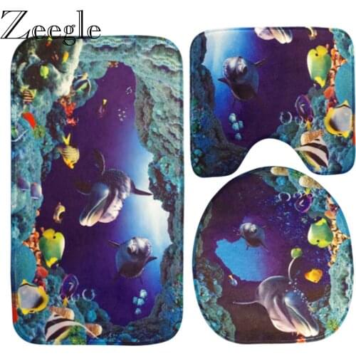 Zeegle 3pcs Bathroom Bath Mats Set Suction Sponge Toilet Rugs Non-slip Bathroom Floor Mat Lid Toilet Cover Bathroom Carpets Set