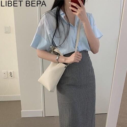 New 2021 Summer Womens Blouses Casual Fashionable Single Breasted Peter Pan Collar Vintage Minimalist Wild Shirts Tops BL5331