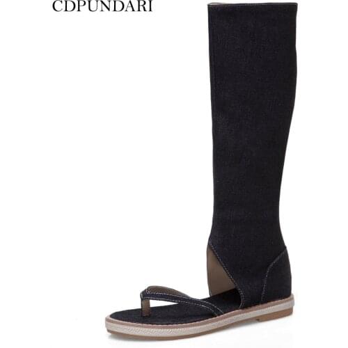 CDPUNDARI Denim Flat Sandals For Women Gladiator Sandals Ladies Platform Sandals Summer Boots Shoes Woman