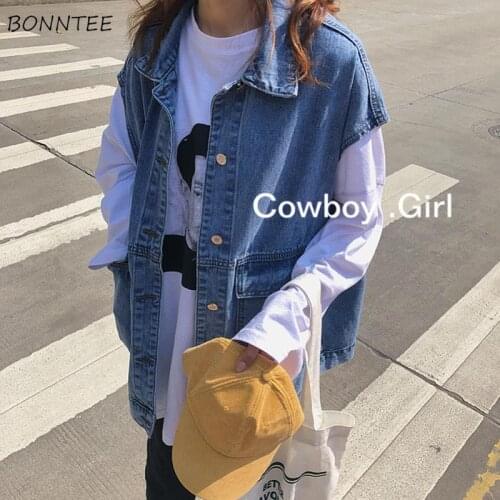 Vests Women Oversized Solid Plus Size 3XL Harajuku Casual Pockets Vintage Turn-down Collar Cool Spring Autumn Chic Looes Soft