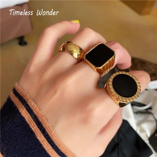 Timeless Wonder Brass Geo Stackable Statement Rings Women Jewelry Punk Hiphop Gothic Boho Designer Runway Ins Top Trendy 7565