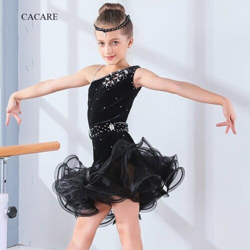 Velvet Latin Dance Dress for Girls CHEAPEST Flapper Salsa Dress Girls Dance Dress D0989 Fluffy Sheer Hem