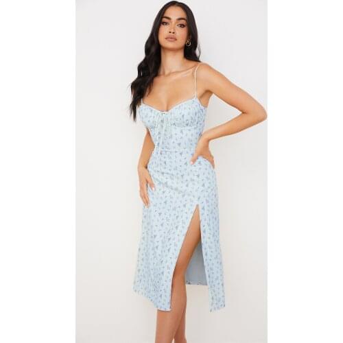 Women Sleeveless Vintage Floral Dress Summer Casual Lace Up Floral Print Dress Female Elegant Long Midi Party Dress For Women