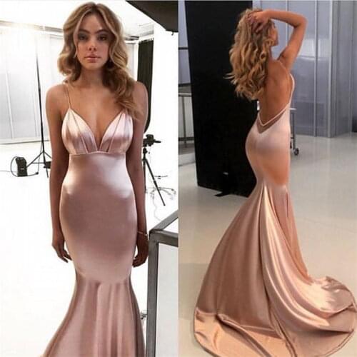 Sexy Mermaid Prom Dresses 2020 New Sleeveless Pleats V Neck Spaghetti Formal Evening Dress Party Gowns robe de soriee