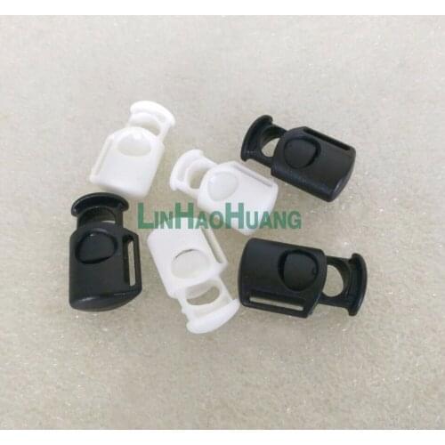 100pcs/lot black white plastic stoppers cord lock 7mm hole toggles clip apparel shoelace sportswear bungee cord accessories