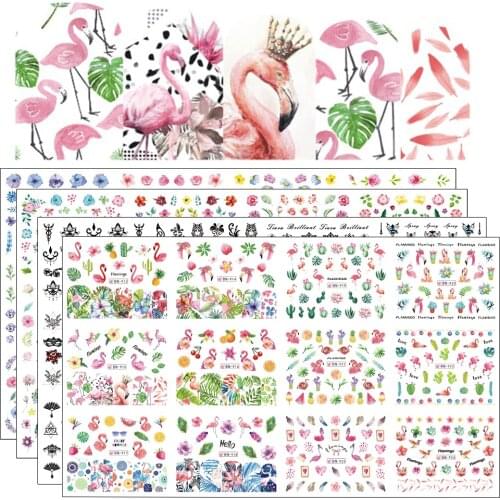 12 Designs Nail Polish Sticker Water Decal Flamingo Flowers Harajuku Owl Transfer Decoration Manicure Tattoo Tips JIBN913-984-1