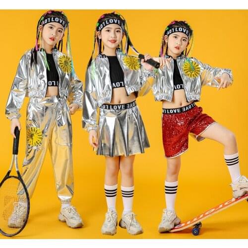 2021 Songyuexia Girl Jazz Dance Costumes for Girls Children Stage Dance Clothes Exposed Navel Tide Kid Hip hop Sequin Dance Suit