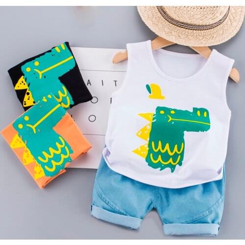 2021 Summer Childrens Set Pure Cotton Baby Short Sleeve Dinosaur Print Clothes Boys Clothing Set Baby Toddler Clothing For Boy