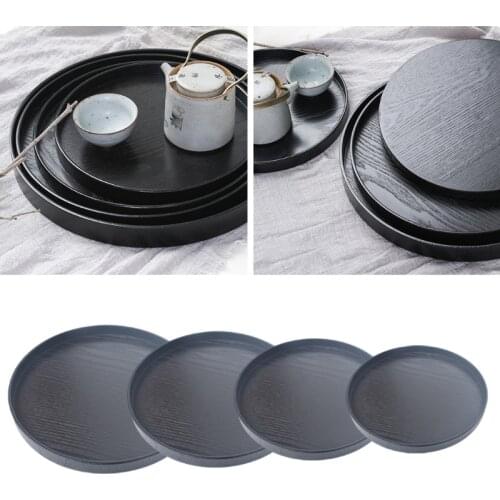 21/24/27/30cm Wood Tea Tray Round Shape Coffee Snack Food Meals Serving Tray for Kitchen Restaurant