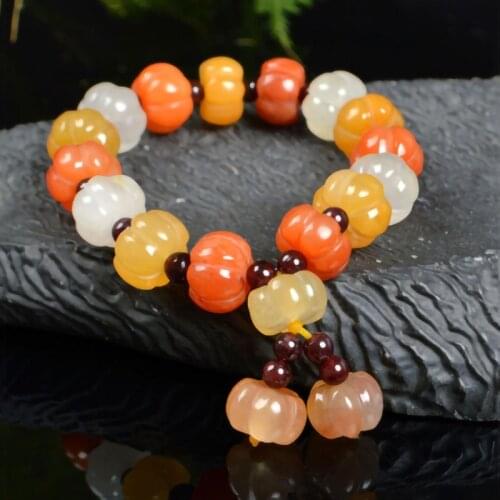 Natural Color Jade 10MM Pumpkin Beads Bracelet Fashion Charm Accessories DIY Hand-Carved Lucky Amulet Gifts Women Jewelry
