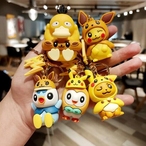 Pokemon Pikachu Cosplay Keychain Action Figure Toys Cartoon Anime Pokemon Key Chain Car Pendant Bag Ornaments Toy for kids Gifts