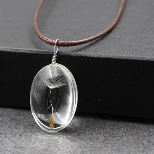 Coxeer 1pc Romantic Dandelion Decor Pendant Necklace Creative Heart Shape Necklace Jewelry Accessories Party Dress Up