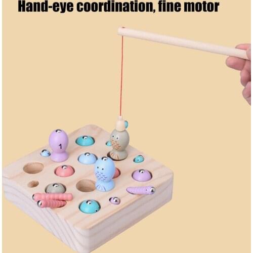Baby Wooden Magnetic Fishing Montessori Toys Color Cognition Magnetic Fishing Play Game Educational Puzzle Toys For Children
