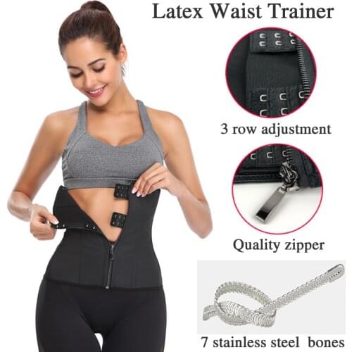 Women Latex Waist Trainer Body Shaper Corsets with Zipper Cincher Corset Top Slimming Belt Black Shapers Shapewear Plus Size