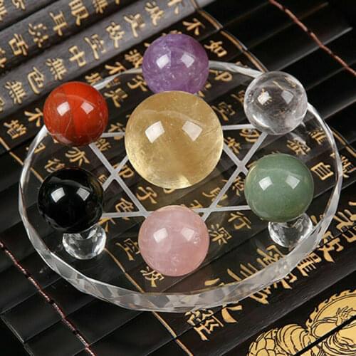 Fengshui Seven Star Array Natural White Crystal Ball+Plate Base For Decoration