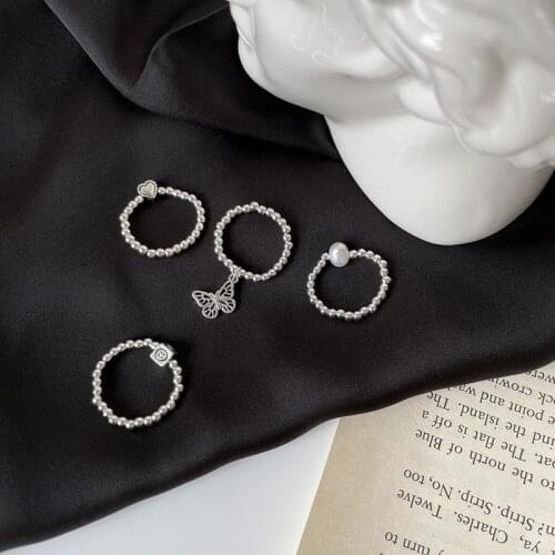 Fashion Personality Silver Beaded Ring Female Trend Simple Cold Wind Index Delicate Finger Rings Jewelry Accessories for Women