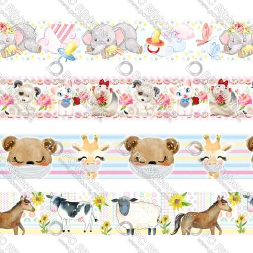 7/8"-3"（22-75mm）Cartoon Cute Animal Printed Grosgrain Ribbon 50 Yards Christmas Decorations Gift Wrapping Diy Bows