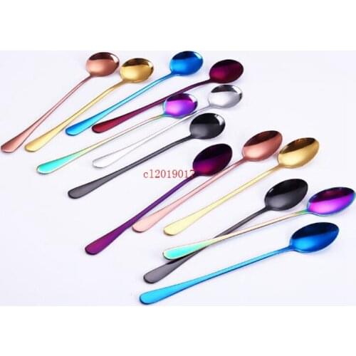 Colorful Spoon Stainless Steel Tea Spoon Long Handle Coffee Spoon Kitchen Accessories Dessert Coffee Tea Scoop
