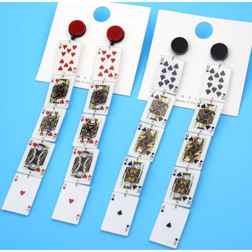 Cool Punk Long Tassel Playing Card Acrylic Earrings for Women Exaggerated Creative Dangle Earrings for Female Brincos Mujer