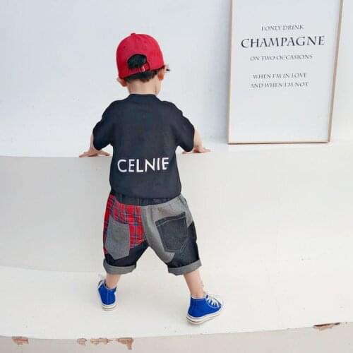 Boys Summer Sports Suit Yang Qi 2021 New Childrens Jeans Summer Baby Short Sleeves Thin Handsome toddler boy clothes fashion c