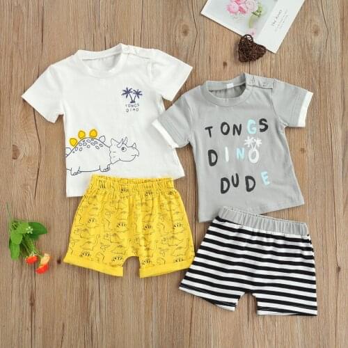 Citgeett Summer Baby Boy Short Sleeves + Shorts Letter Stripe Printing Cartoon Casual Summer Clothing Set