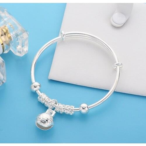 Fashion Jewelry Carved Flower Bell Charm Bracelets Bangles cute Plated Lucky Bead Bracelet Women Jewelry Birthday Gifts