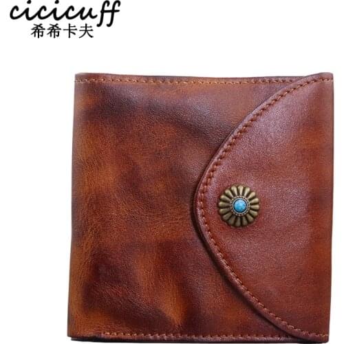 100% Genuine Leather Men Wallets Vintage Mens Credit Card Holder Trifold Mini Multifunction Coin Purse Cowhide Billfold Wallet