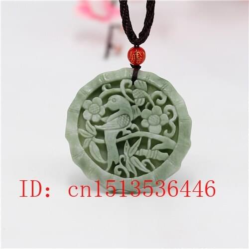 Natural green Magpie Plum blossom Pendant Necklace Jewellery Fashion Accessories Hand-Carved Man Woman Luck Amulet Gifts