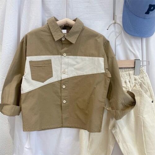 Autumn 2021 new boys' splicing shirt casual pants set kids clothing clothes clothes outfits kids clothing boy clothes