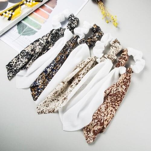Wholesale women Chiffon printing hair scrunchies Hair bands girls ribbon hair Tie Accessories Ponytail Holder