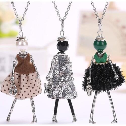 YLWHJJ new women doll cute black long necklaces & pendant hot dress baby girls maxi necklace brand fashion statement jewelry