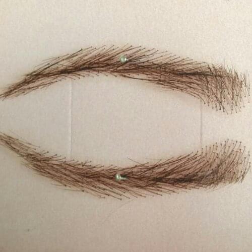 A pair of Hand Made Human Hair Eyebrow Fake Eyebrow 003 Light Brown Color Handmade Swiss Lace Invisible Reality Eyebrow