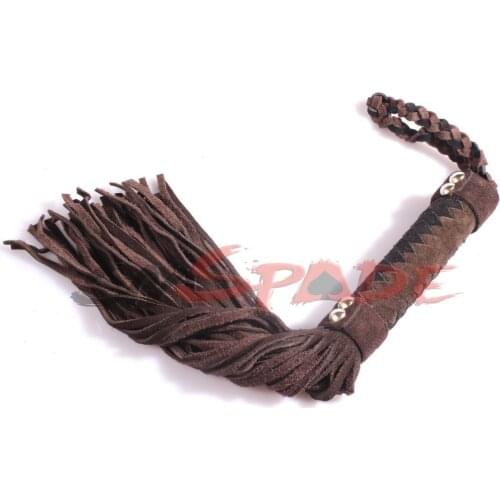 SMSPADE 38cm Real leather brown spanking flogger, suede knit whip, adult flirting man-made leather knout sex toys