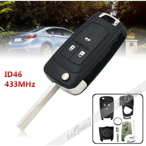 3 Buttons Remote Key For Aveo 2011+ Cruze 2008 + Orlando 2011 + Replaceable Flip Folding Key shell 433 MHZ ID46 CHIP