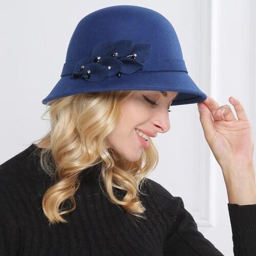 Wool Fedoras Hat Female Autumn Winter Retro Basin Fedora Hats Warm Flower Dome Felt Cap Travel Fashion Fascinator Caps H6832