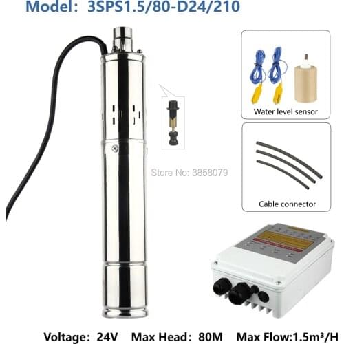Bomba de agua solar Pump, solar water pump kit, dc submersible pump 24v 3SPS1.5/80-D24/210 with MPPT Controller