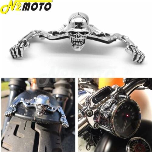 Chrome Highway Hawk Skull Ornament Visor For Harley Softail Bobber Chopper 7" Headlight Lamp Mudguard Skeleton Statue Decorative