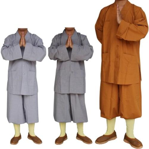 New 3 Colors Shaolin Temple Costume Zen Buddhist Robe Buddhist Monk Robes Gown Religion Monk Clothing HaiQing Uniforms for Monk