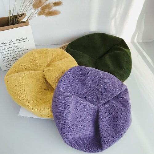 Spring Summer Women Knit Berets Ladies Solid Flat Cap Fashion Crochet French Caps Stars Painter Hat Wholesale